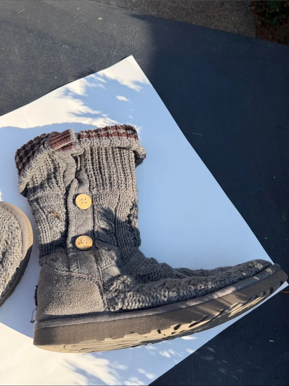 UGG Gray Knit Button Mid-Calf Winter Boots